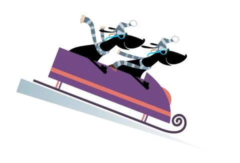 Cartoon dog bobsledding isolated Stock Illustration