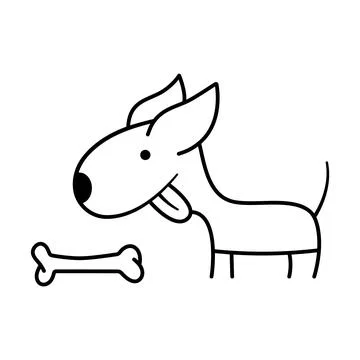 Cartoon Dog with a Bone Outline Vector Stock Illustration
