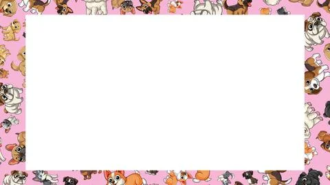 Cartoon Dog Breed Seamless Pattern Frame with White Copy Space Stock Illustration