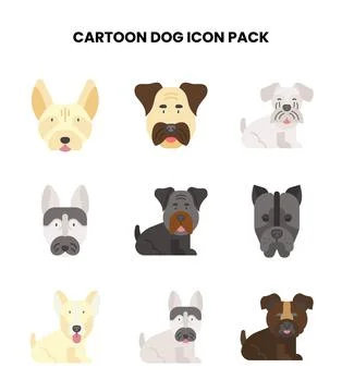 Cartoon Dog Flat Vector Icons Pack Stock Illustration