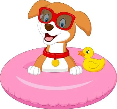 Cartoon dog with inflatable ring Stock Illustration