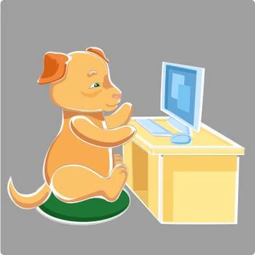 Cartoon dog work with computer Stock Illustration