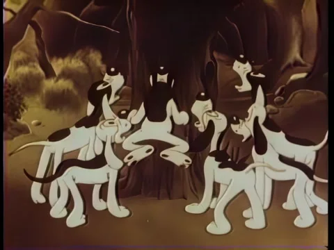 Cartoon of dogs barking at a tree Stock Footage 260247868