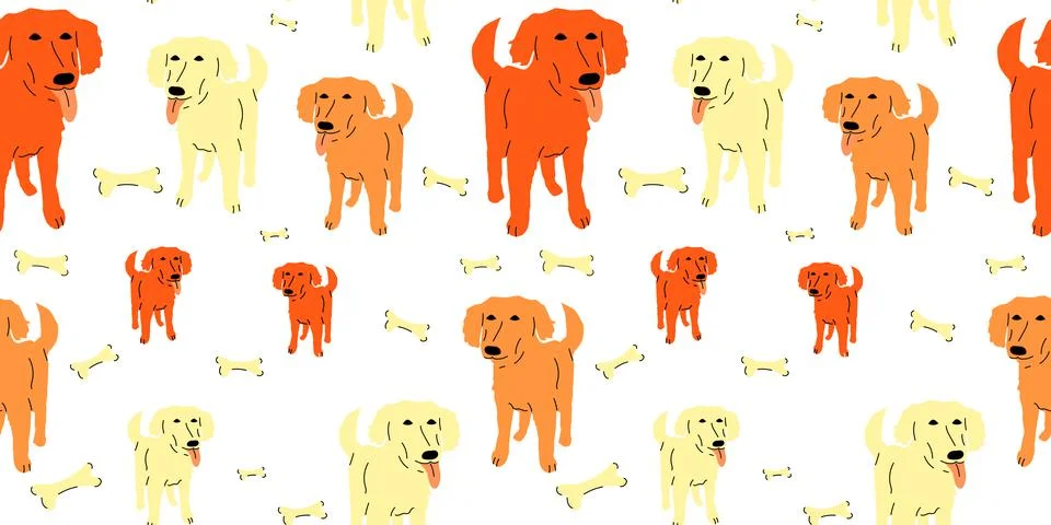 Cartoon dogs with bone seamless pattern on white background. Illustrazione stock