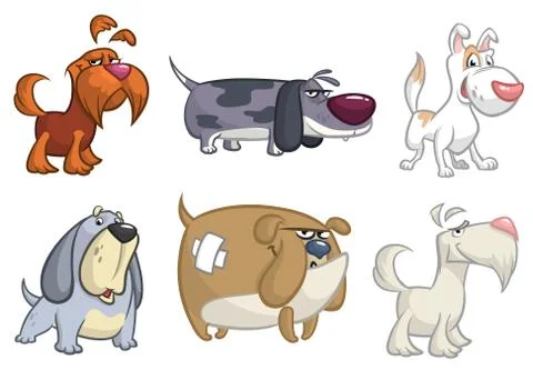 Cartoon dogs set. Vector illustrations of dogs icons.  Retriever, dachshund,  Stock Illustration