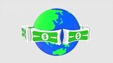 Cartoon Dollar Bills Around Globe Animation Видео 342904325