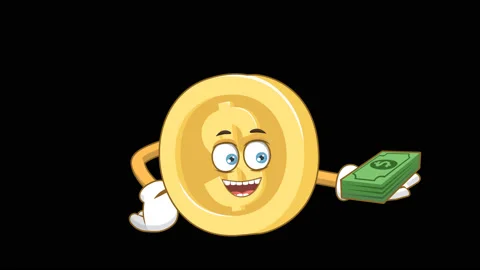 Cartoon dollar coin animated character face money dollars with alpha channel iso Stock Footage