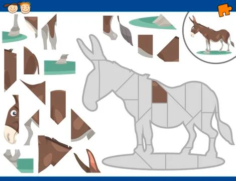 Cartoon donkey jigsaw puzzle task Stock Illustration