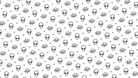 Cartoon Doodle Alien and UFO Pattern with Float Animation on White Background Stock Footage 332622041