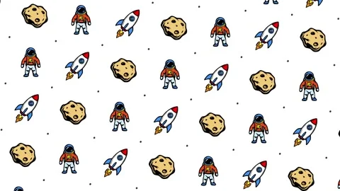 Cartoon Doodle Astronaut Rocket and Asteroid Pattern Stock Footage 332622087