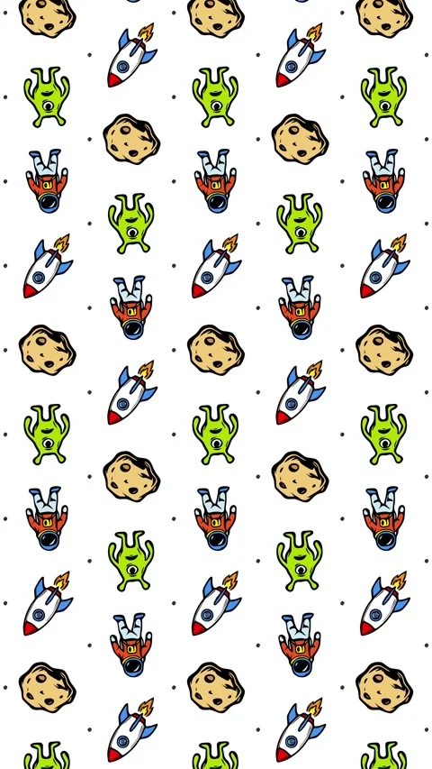 Cartoon Doodle Astronaut Rocket and Asteroid Pattern with Rotate Animation Stock Footage 332622107