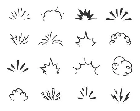 Cartoon doodle bomb explosion, comic boom clouds Stock Illustration