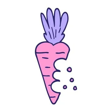 Cartoon doodle carrot with bite marks in bright neon color Stock Illustration
