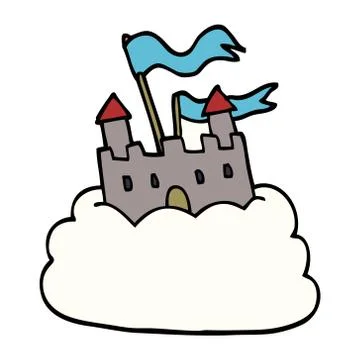 Cartoon doodle castle on cloud Illustration