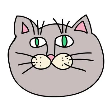 Cartoon doodle cat's muzzle isolated on white  Stock Illustration