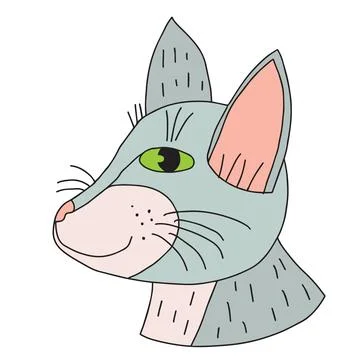 Cartoon doodle cat's muzzle isolated on white background. Stock Illustration