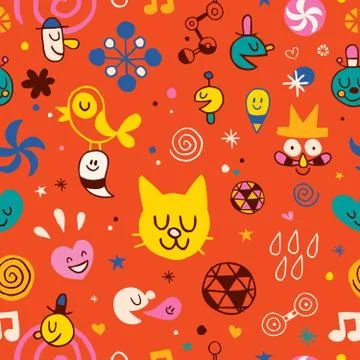 Cartoon doodle characters seamless pattern Stock Illustration