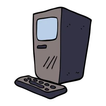 Cartoon doodle computer and keyboard Stock Illustration