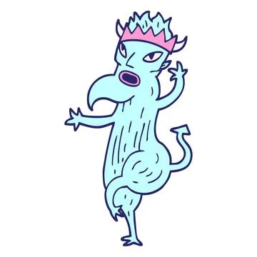 Cartoon doodle devil in bright neon color Stock Illustration