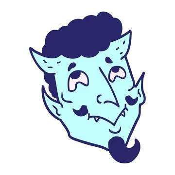 Cartoon doodle devil face in bright neon color Stock Illustration