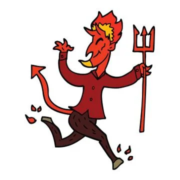 Cartoon doodle devil with pitchfork Stock Illustration