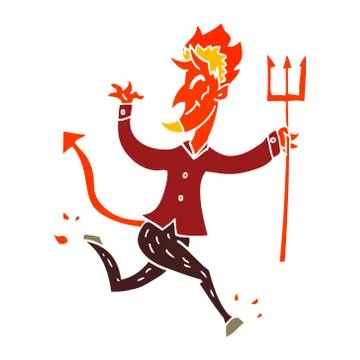 Cartoon doodle devil with pitchfork Stock Illustration