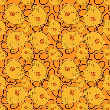 Cartoon Doodle Easter seamless chicken and eggs pattern for wrapping paper Stock Illustration