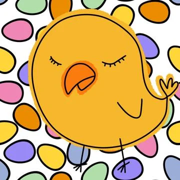 Cartoon Doodle Easter seamless chicken and eggs pattern for wrapping paper Stock Illustration