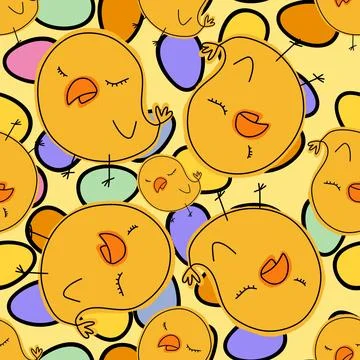 Cartoon Doodle Easter seamless chicken and eggs pattern for wrapping paper 库存插图