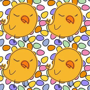 Cartoon Doodle Easter seamless chicken and eggs pattern for wrapping paper 库存插图