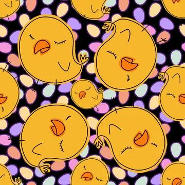 Cartoon Doodle Easter seamless chicken and eggs pattern for wrapping paper Stock Illustration