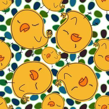 Cartoon Doodle Easter seamless chicken and eggs pattern for wrapping paper Stock Illustration