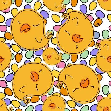 Cartoon Doodle Easter seamless chicken and eggs pattern for wrapping paper Stock Illustration