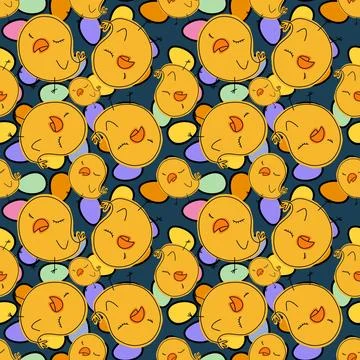 Cartoon Doodle Easter seamless chicken and eggs pattern for wrapping paper 스톡 일러스트