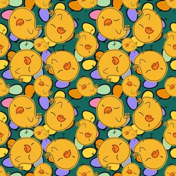 Cartoon Doodle Easter seamless chicken and eggs pattern for wrapping paper 库存插图