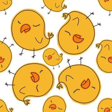 Cartoon Doodle Easter seamless chicken and eggs pattern for wrapping paper Stock Illustration