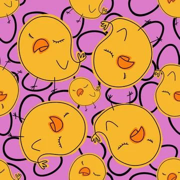 Cartoon Doodle Easter seamless chicken and eggs pattern for wrapping paper Stock Illustration