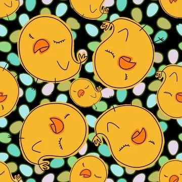 Cartoon Doodle Easter seamless chicken and eggs pattern for wrapping paper Stock Illustration
