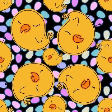 Cartoon Doodle Easter seamless chicken and eggs pattern for wrapping paper Stock Illustration