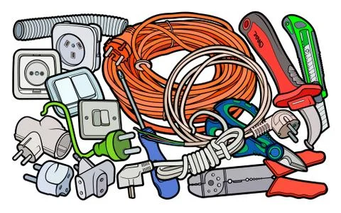 Cartoon doodle electrical instruments illustration Ilustração Stock