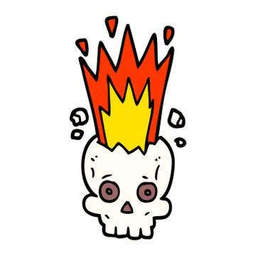 Cartoon doodle exploding skull 스톡 일러스트