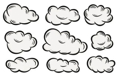 Cartoon Doodle Hand-Drawn Clouds Collection. Stock Illustration