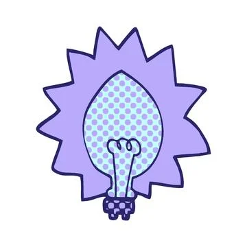 Cartoon doodle light bulb in bright neon color Stock Illustration