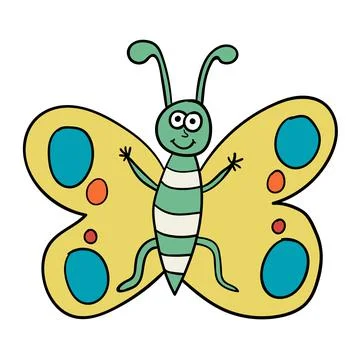 Cartoon doodle linear butterfly Stock Illustration