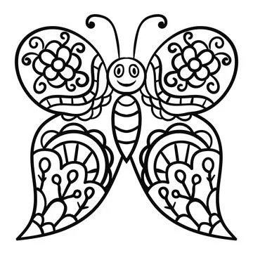 Cartoon doodle linear butterfly Stock Illustration