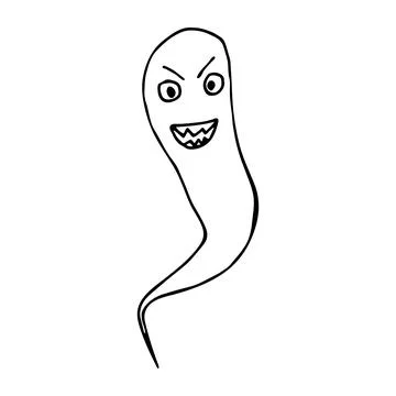 Cartoon doodle linear ghost isolated on white background. Stock Illustration