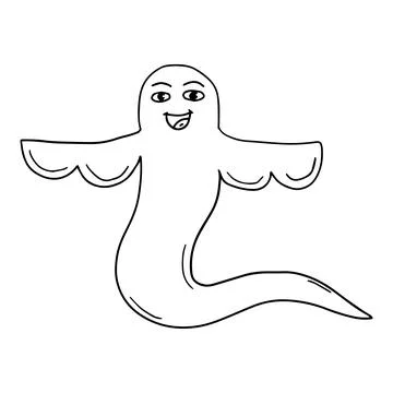 Cartoon doodle linear happy ghost Stock Illustration