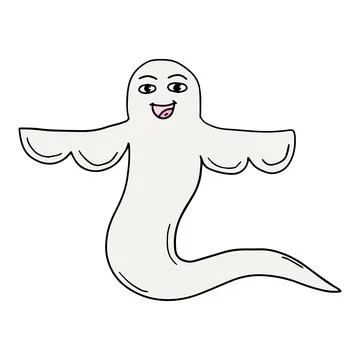 Cartoon doodle linear happy ghost Stock Illustration