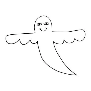 Cartoon doodle linear happy ghost Illustrazione stock