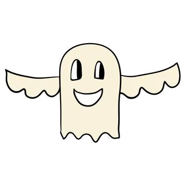 Cartoon doodle linear happy ghost Stock Illustration
